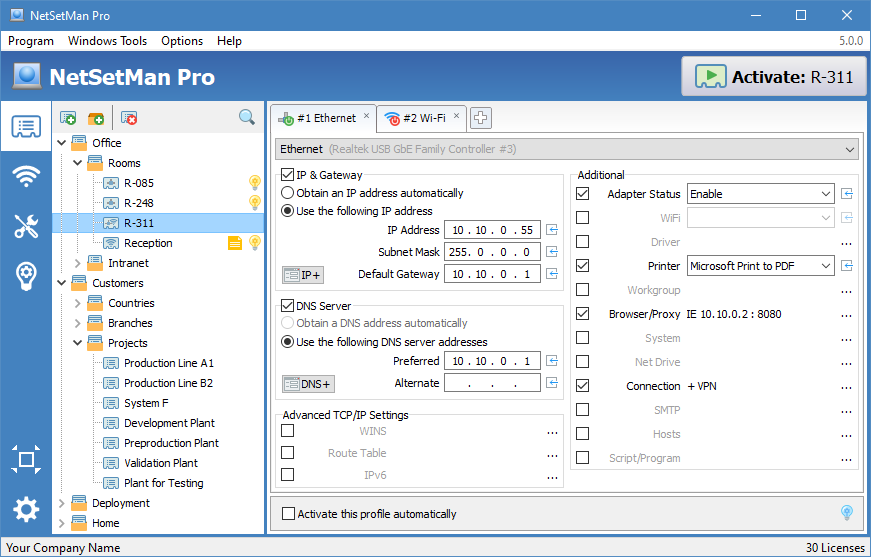 NetSetMan Pro Finestra principale